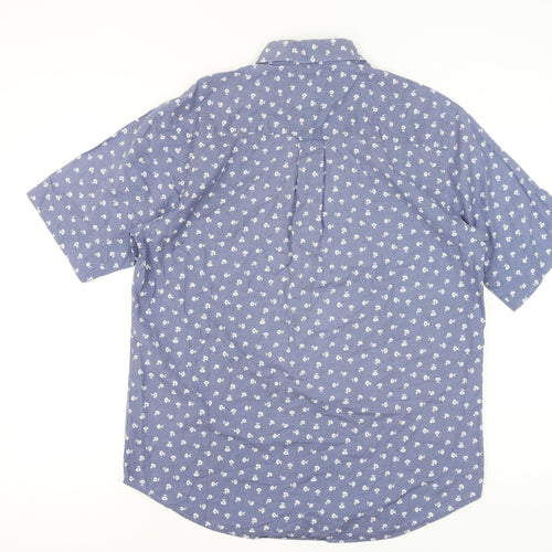Laine Taylor Men's Blue Floral Short Sleeve Cotton Button-Up Shirt M