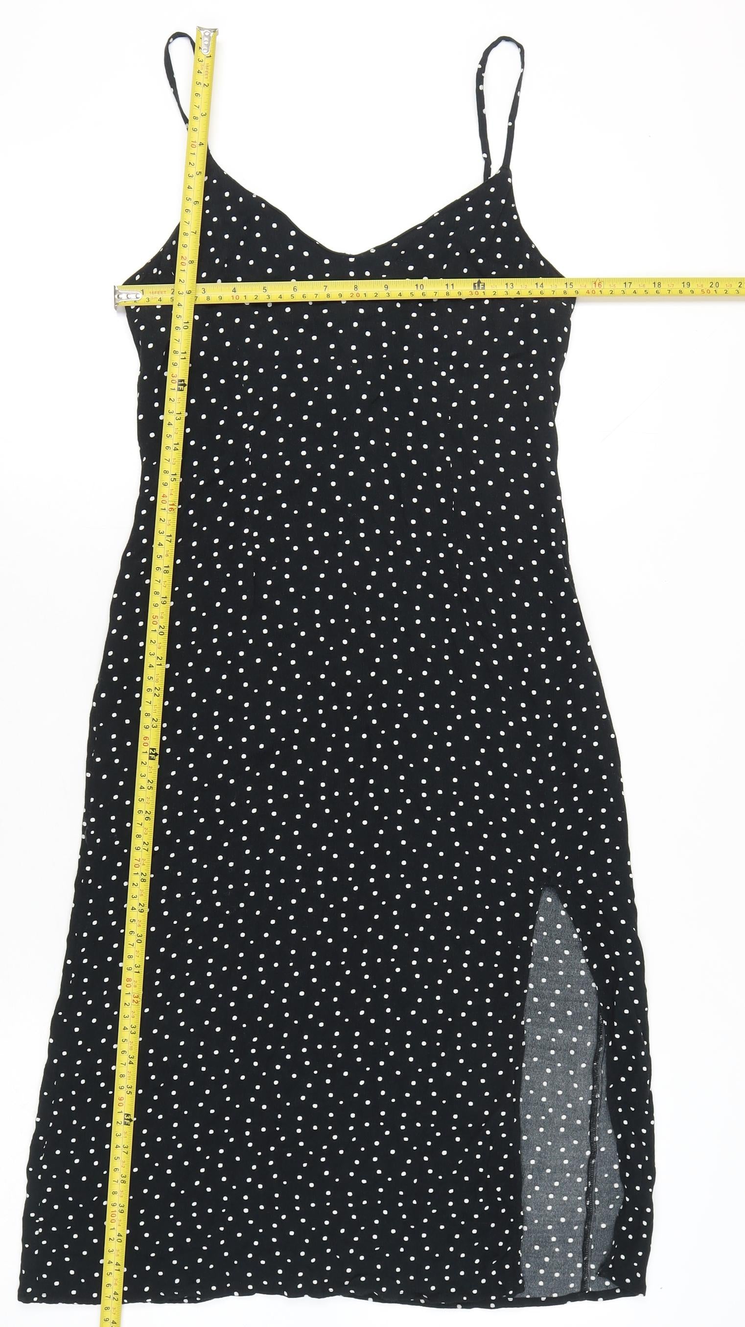 Abercrombie Fitch Women's Black Polka Dot Slip Midi Dress S