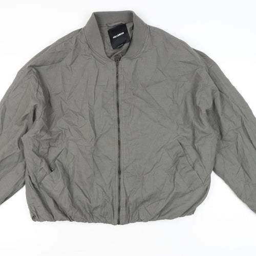 Pull&Bear Women’s Grey Bomber Jacket Size 12 Full Zip Casual
