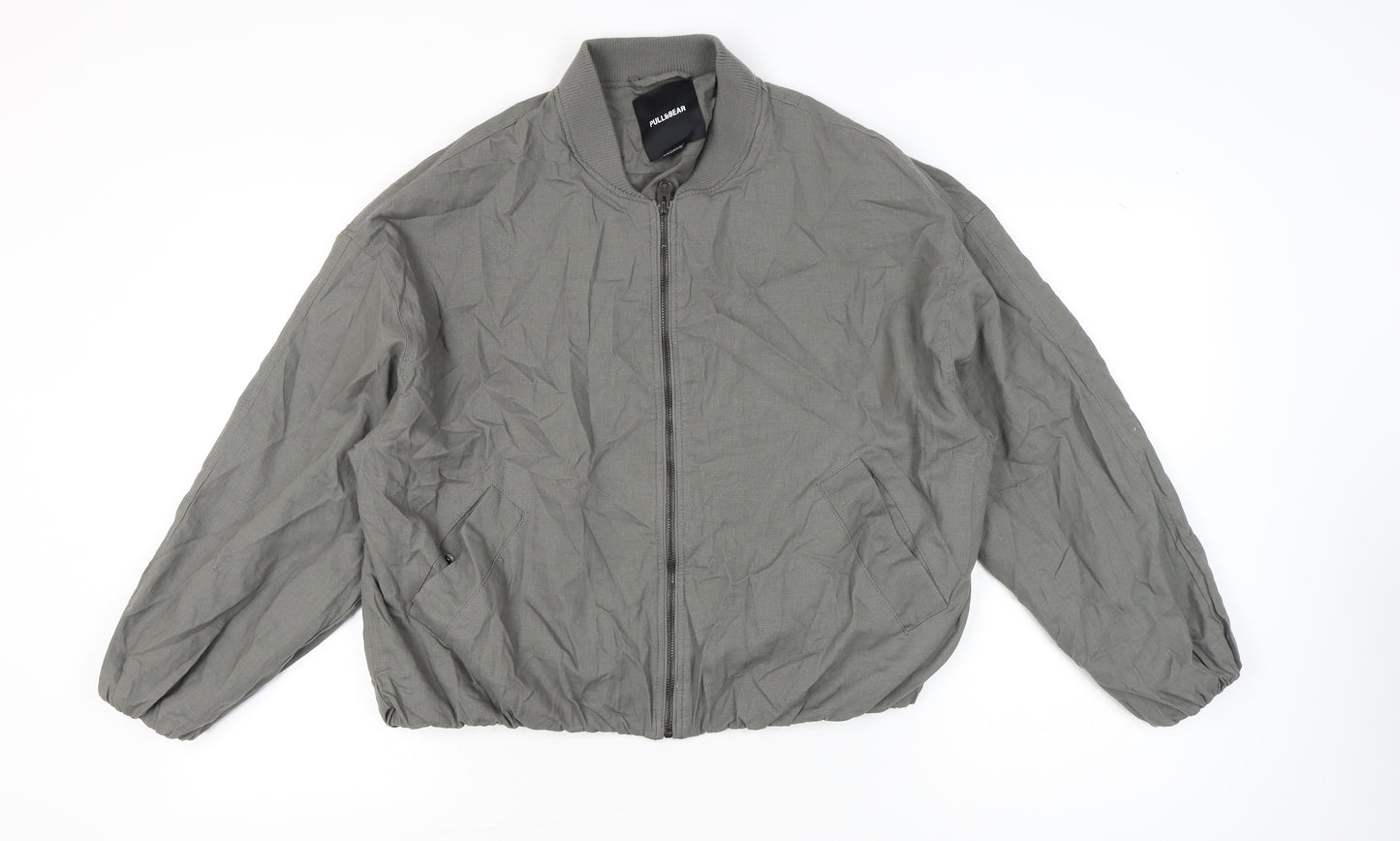 Pull&Bear Women’s Grey Bomber Jacket Size 12 Full Zip Casual