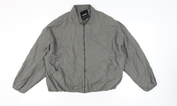 Pull&Bear Women’s Grey Bomber Jacket Size 12 Full Zip Casual