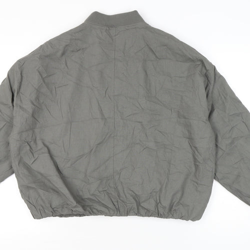 Pull&Bear Women’s Grey Bomber Jacket Size 12 Full Zip Casual