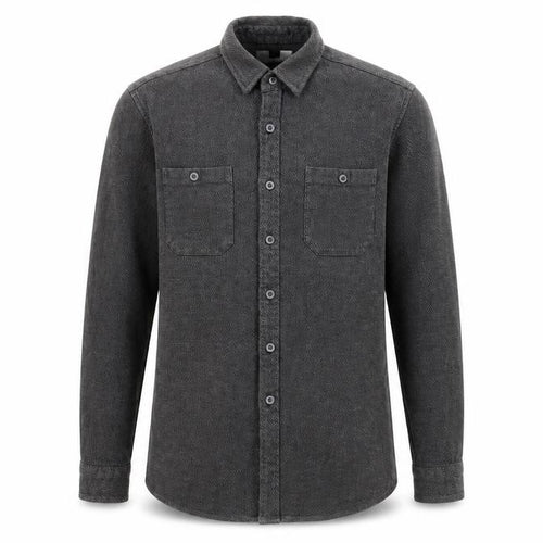 Topman Men's Grey Cotton Herringbone Button-Up Shirt S