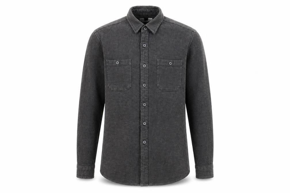 Topman Men's Grey Cotton Herringbone Button-Up Shirt S