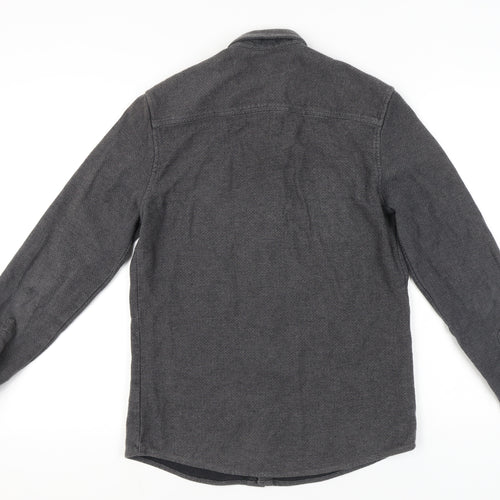 Topman Men's Grey Cotton Herringbone Button-Up Shirt S