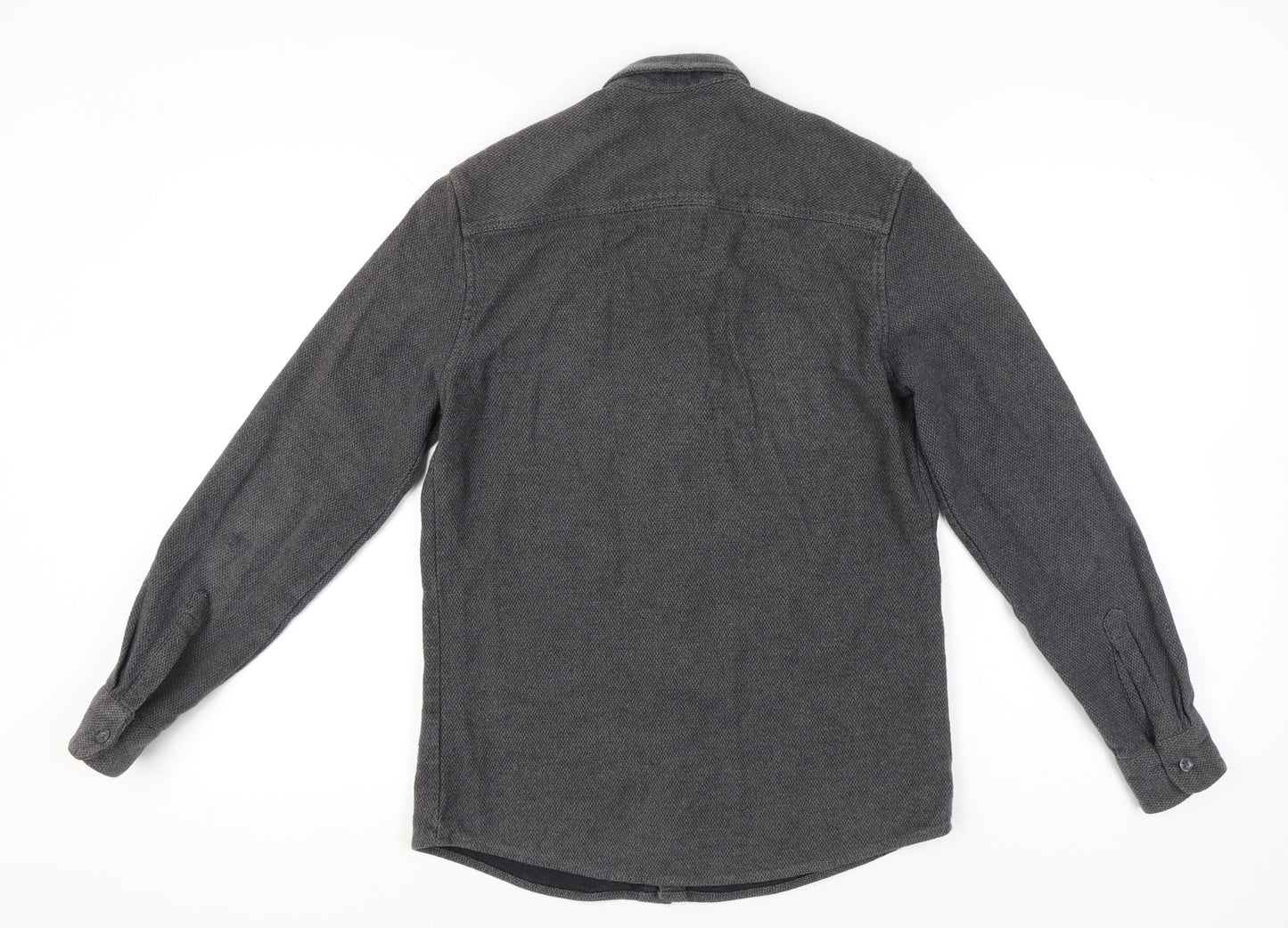 Topman Men's Grey Cotton Herringbone Button-Up Shirt S