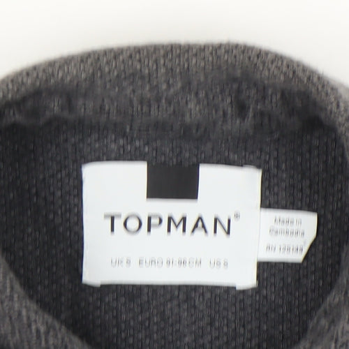 Topman Men's Grey Cotton Herringbone Button-Up Shirt S