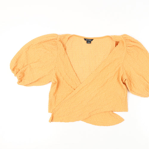 Monki Women’s Orange Wrap Puff Sleeve Blouse Top Size S