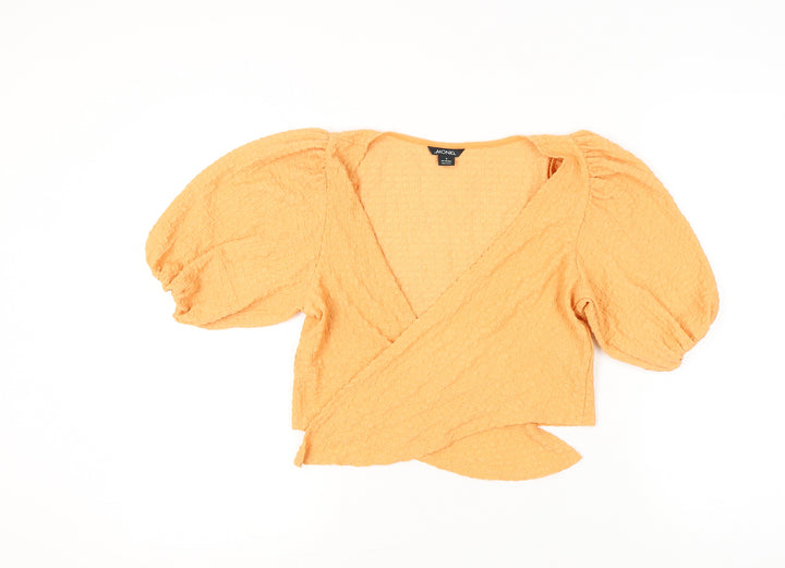 Monki Women’s Orange Wrap Puff Sleeve Blouse Top Size S