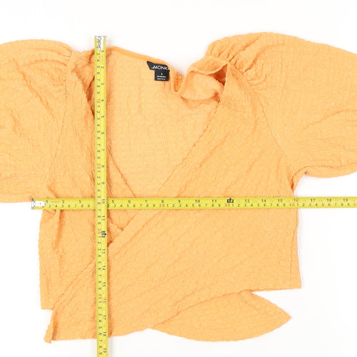 Monki Women’s Orange Wrap Puff Sleeve Blouse Top Size S