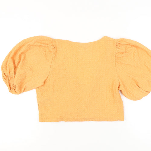 Monki Women’s Orange Wrap Puff Sleeve Blouse Top Size S