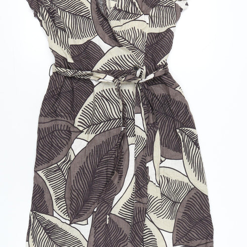 Hobbs Womens Brown Beige Linen Wrap Dress Size 10 Knee Length