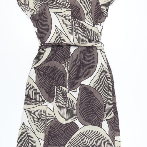 Hobbs Womens Brown Beige Linen Wrap Dress Size 10 Knee Length