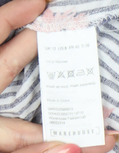 Warehouse Women’s Multicoloured Floral Stripe Button-Up Shirt UK 12