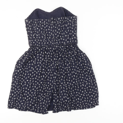 Jack Wills Womens Blue Paisley Strapless Cotton Dress UK 8