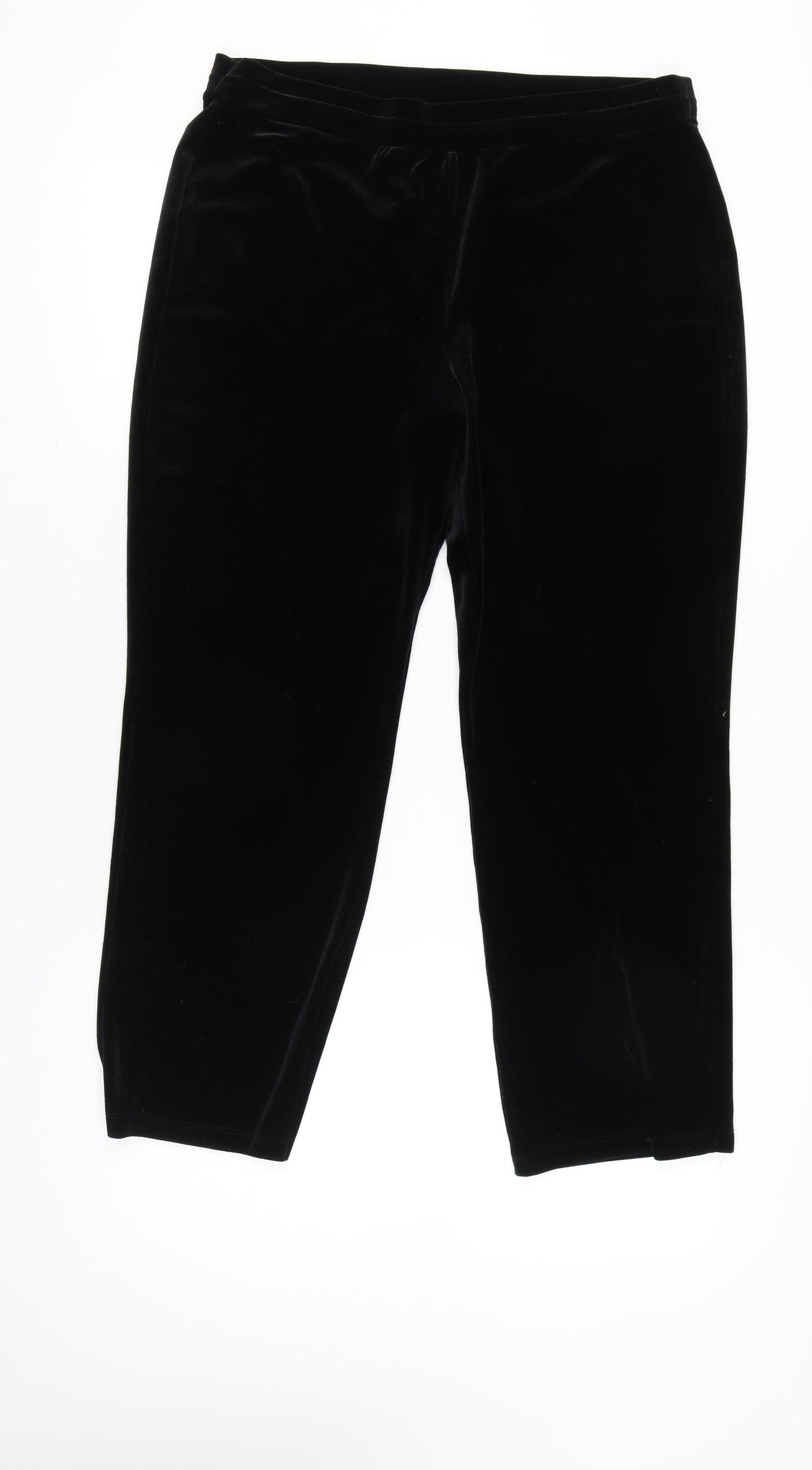 Marks and Spencer Womens Black Velvet Straight Trousers Size 16 Short