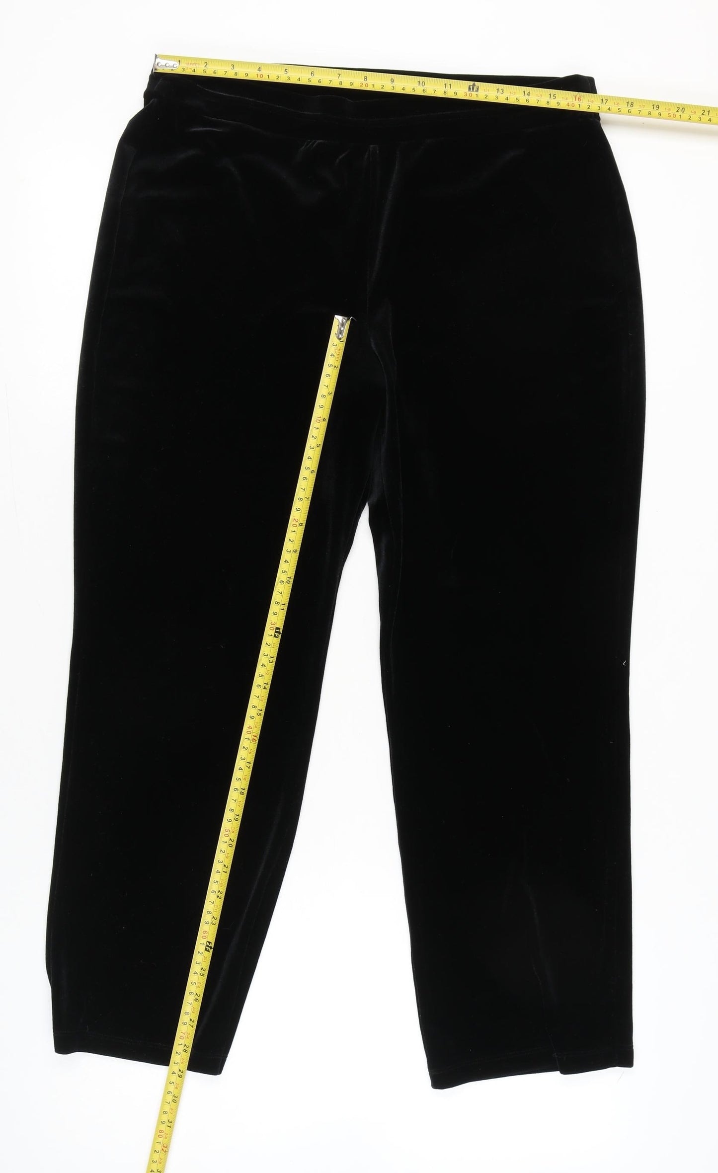 Marks and Spencer Womens Black Velvet Straight Trousers Size 16 Short