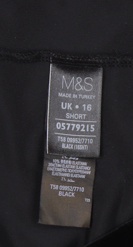 Marks and Spencer Womens Black Velvet Straight Trousers Size 16 Short