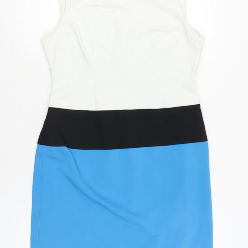 Orsay Womens White Black Blue Colourblock Sheath Dress Size 14