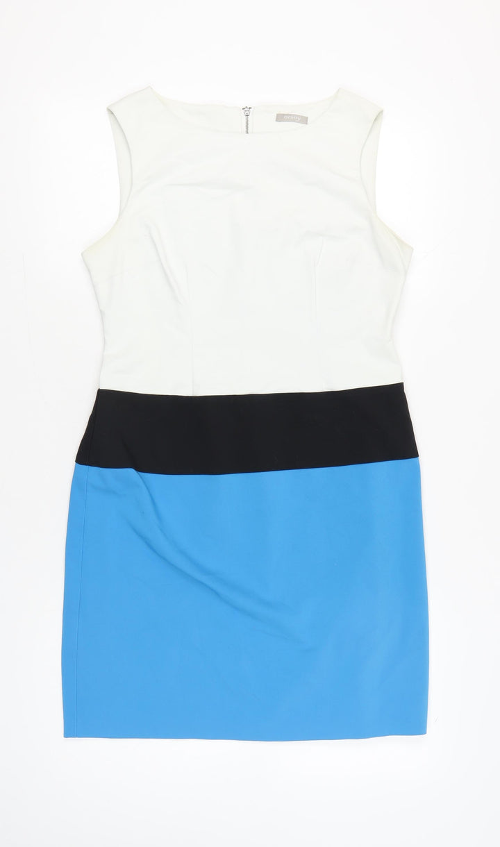 Orsay Womens White Black Blue Colourblock Sheath Dress Size 14