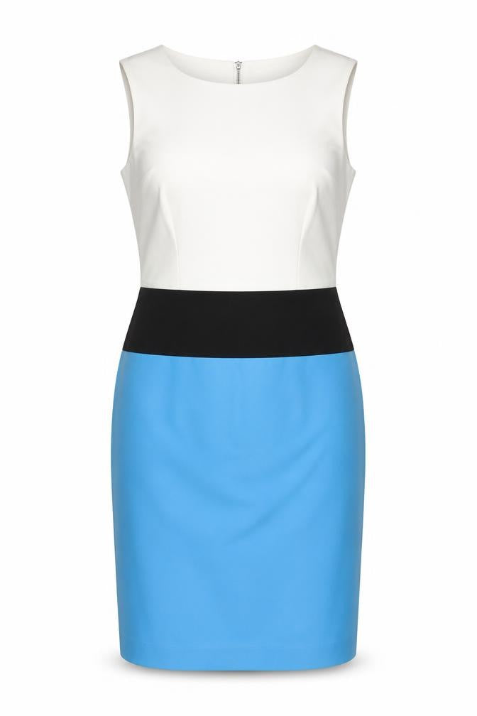 Orsay Womens White Black Blue Colourblock Sheath Dress Size 14