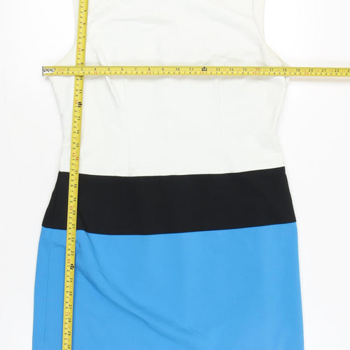 Orsay Womens White Black Blue Colourblock Sheath Dress Size 14