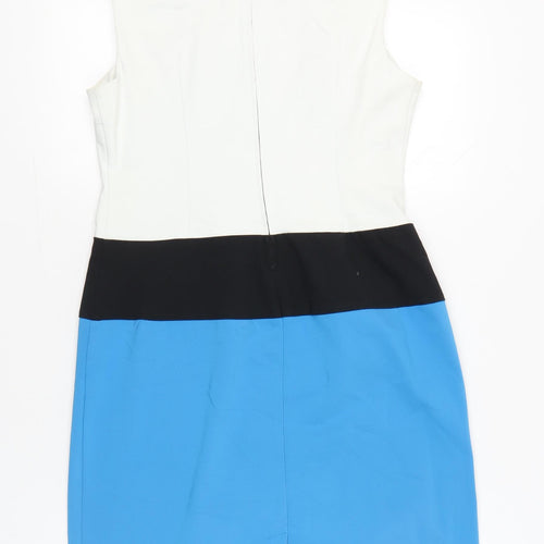 Orsay Womens White Black Blue Colourblock Sheath Dress Size 14