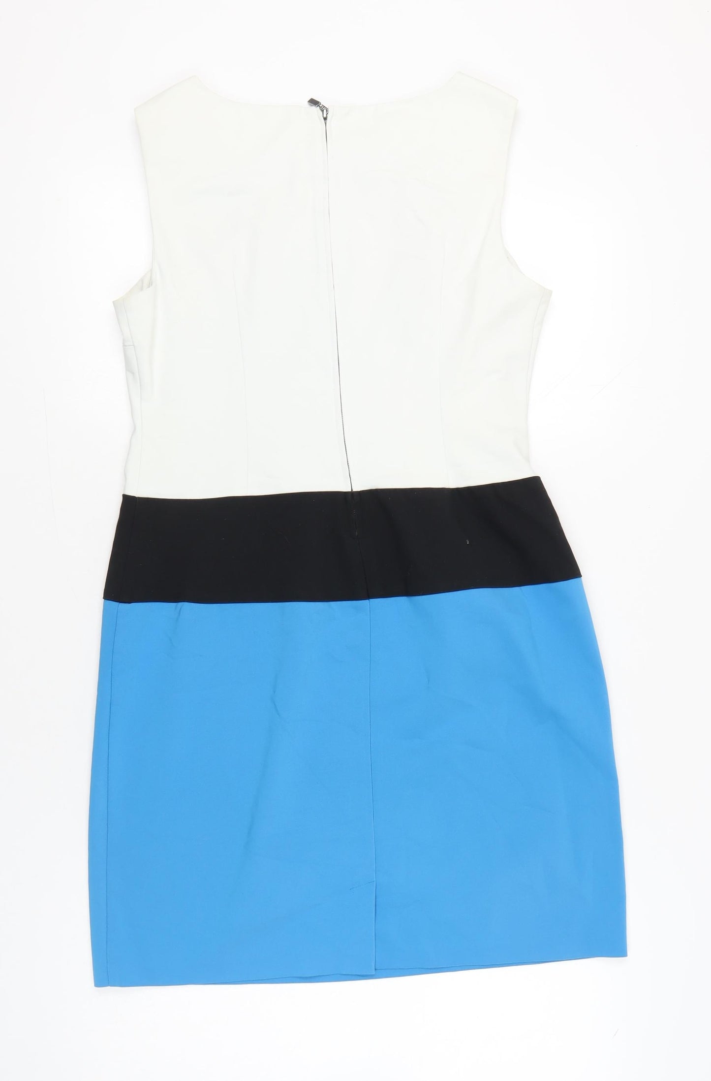 Orsay Womens White Black Blue Colourblock Sheath Dress Size 14