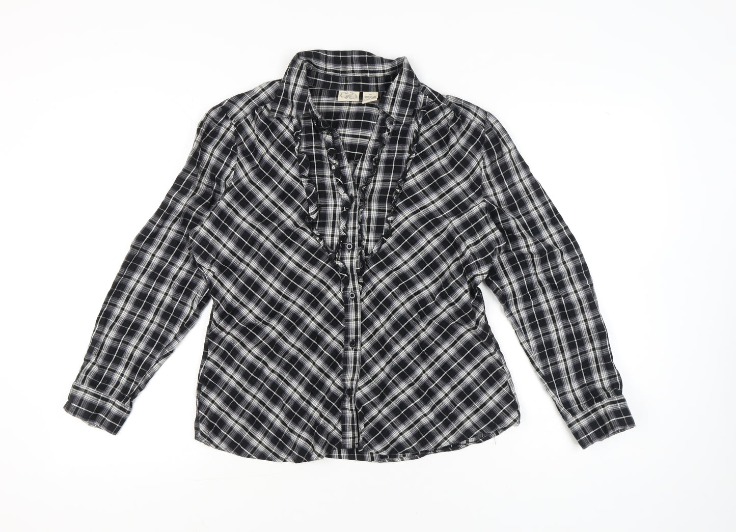 Vintage DCC Womens Black Plaid Cotton Button Up Shirt XL