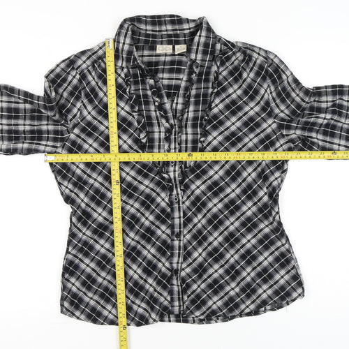Vintage DCC Womens Black Plaid Cotton Button Up Shirt XL