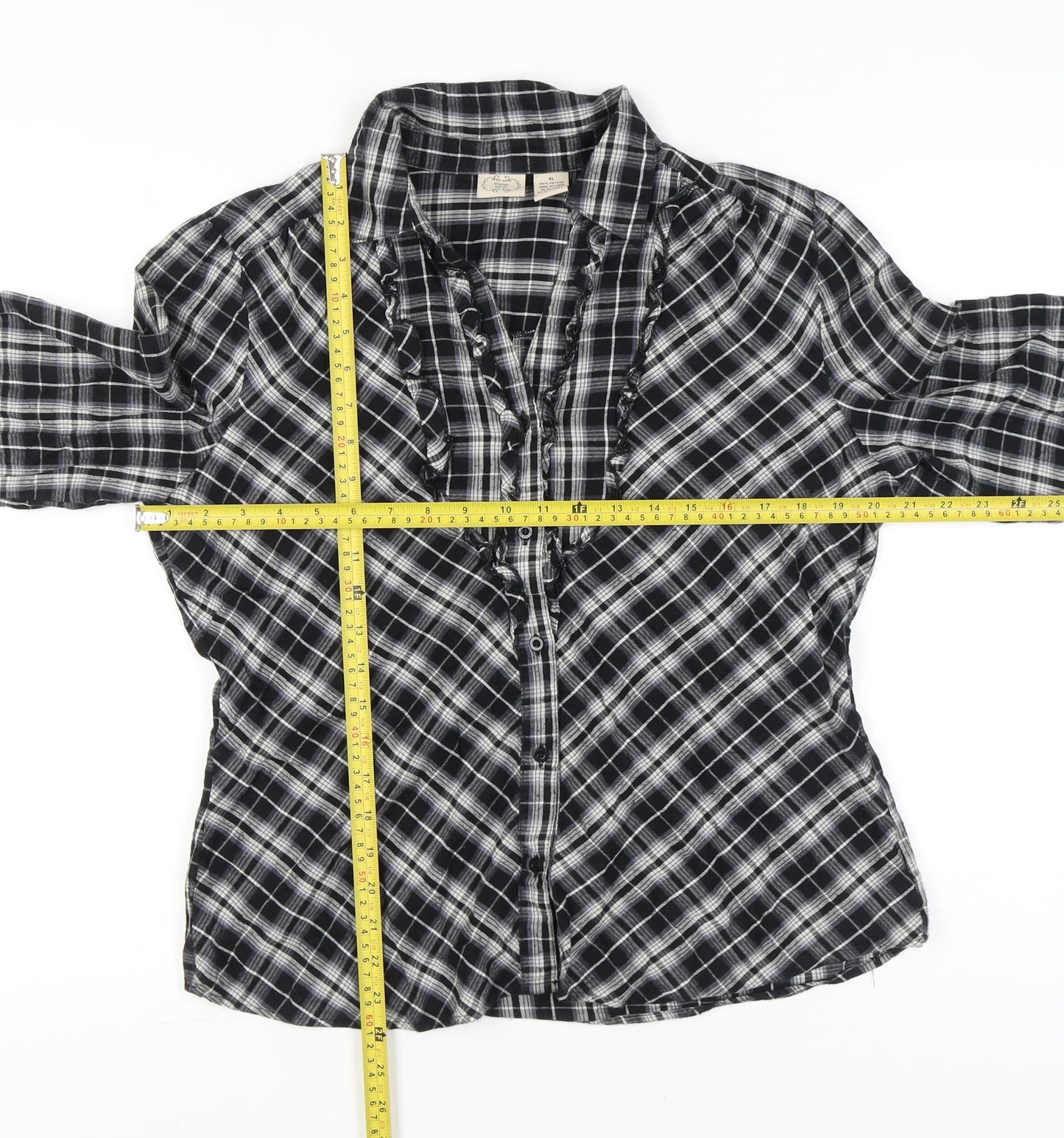 Vintage DCC Womens Black Plaid Cotton Button Up Shirt XL