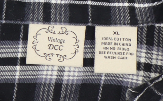 Vintage DCC Womens Black Plaid Cotton Button Up Shirt XL