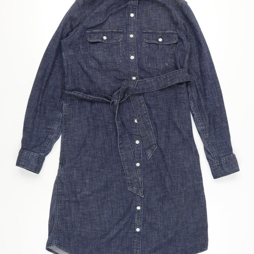 Lands' End Women’s Blue Denim Shirt Dress XS Long Sleeve Belted