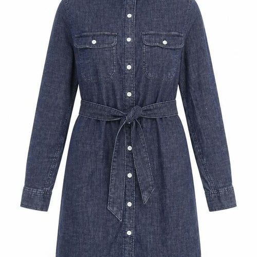 Lands' End Women’s Blue Denim Shirt Dress XS Long Sleeve Belted