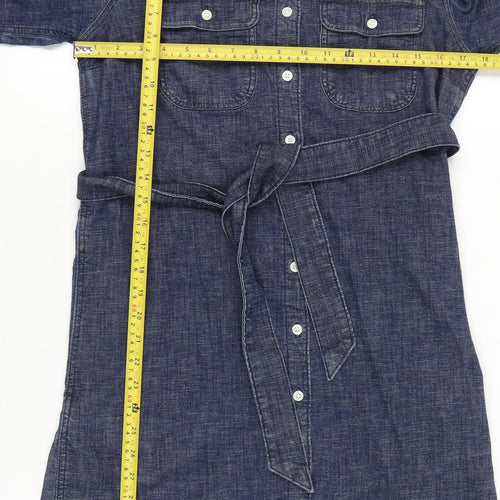 Lands' End Women’s Blue Denim Shirt Dress XS Long Sleeve Belted