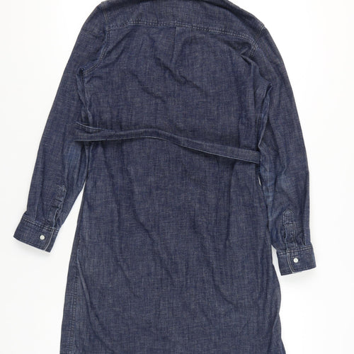Lands' End Women’s Blue Denim Shirt Dress XS Long Sleeve Belted