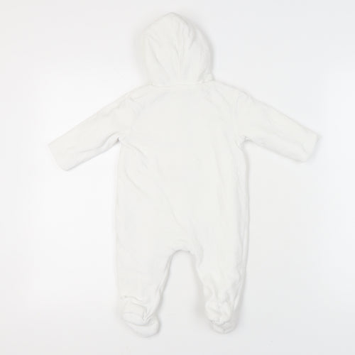 JoJo Maman Bébé White Unisex Baby Babygrow 3-6M Hooded Embroidered Animals