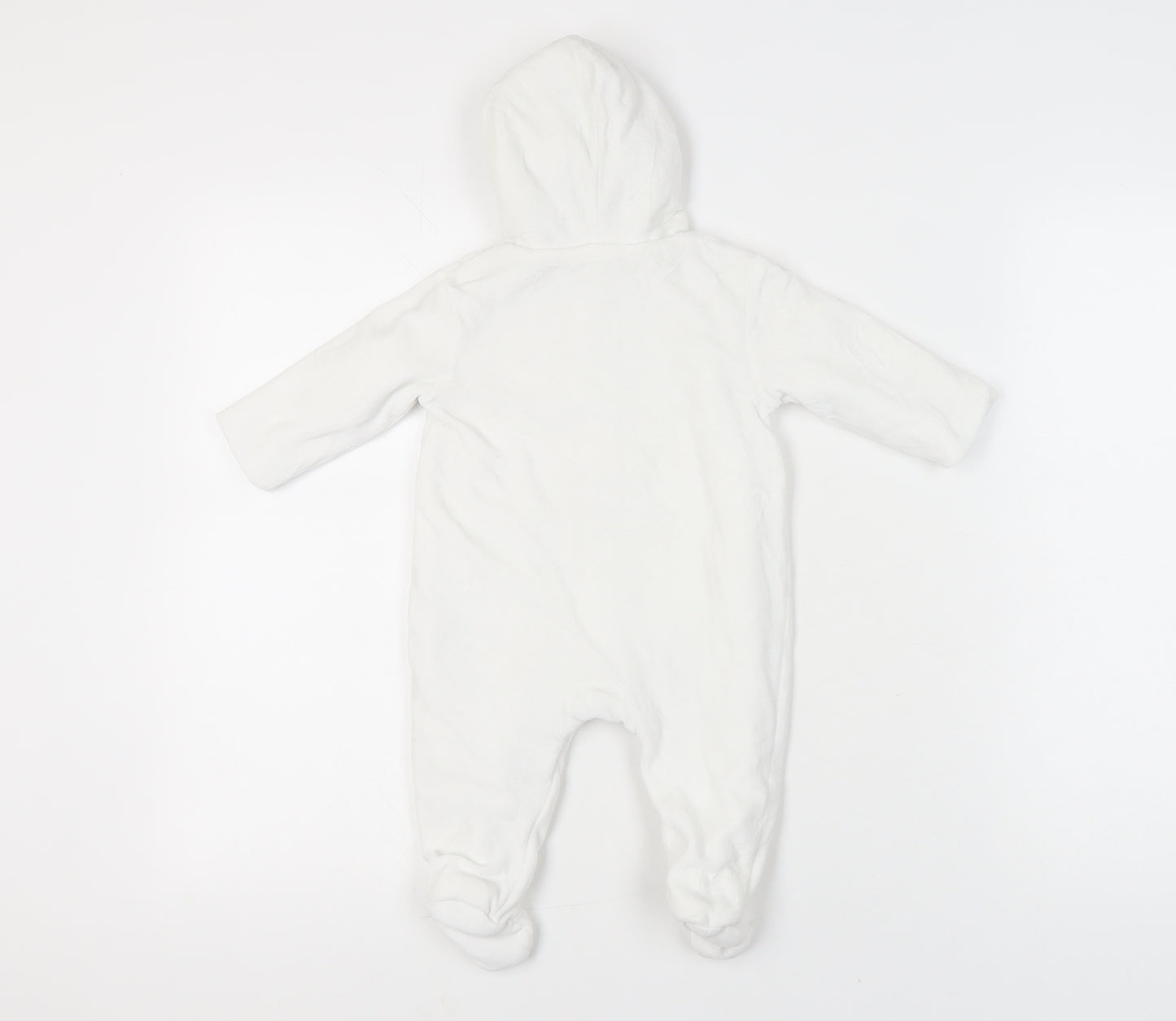 JoJo Maman Bébé White Unisex Baby Babygrow 3-6M Hooded Embroidered Animals