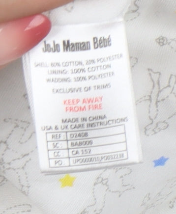 JoJo Maman Bébé White Unisex Baby Babygrow 3-6M Hooded Embroidered Animals