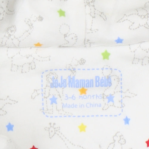 JoJo Maman Bébé White Unisex Baby Babygrow 3-6M Hooded Embroidered Animals