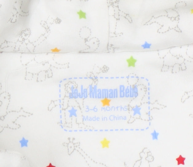 JoJo Maman Bébé White Unisex Baby Babygrow 3-6M Hooded Embroidered Animals