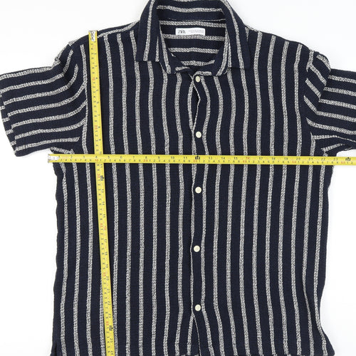 Zara Men’s Blue Striped Cotton Blend Short Sleeve XL Shirt