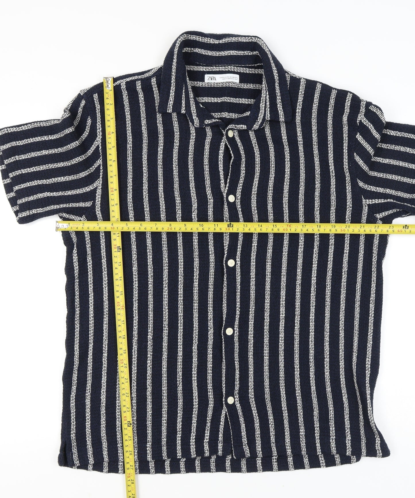 Zara Men’s Blue Striped Cotton Blend Short Sleeve XL Shirt