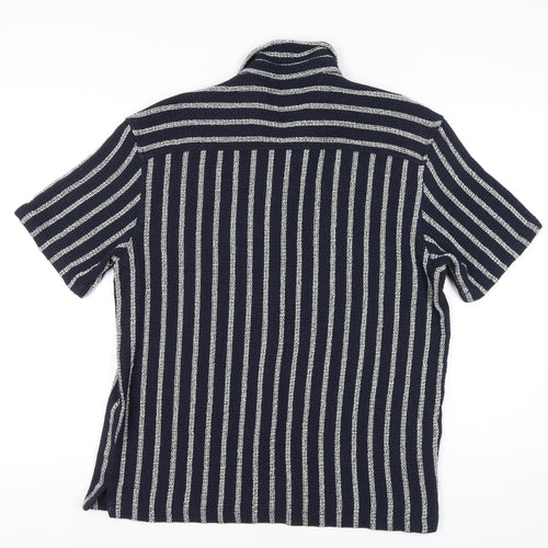 Zara Men’s Blue Striped Cotton Blend Short Sleeve XL Shirt