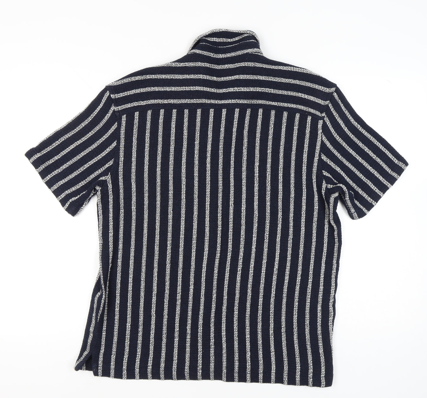 Zara Men’s Blue Striped Cotton Blend Short Sleeve XL Shirt