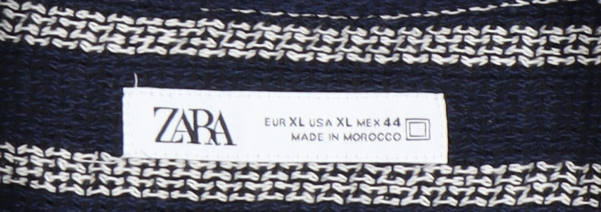 Zara Men’s Blue Striped Cotton Blend Short Sleeve XL Shirt