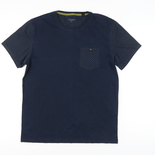 Ted Baker Mens Medium Blue Crew Neck Geometric Sleeve Cotton T-Shirt