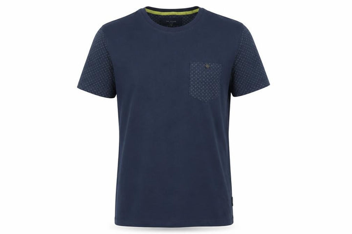 Ted Baker Mens Medium Blue Crew Neck Geometric Sleeve Cotton T-Shirt