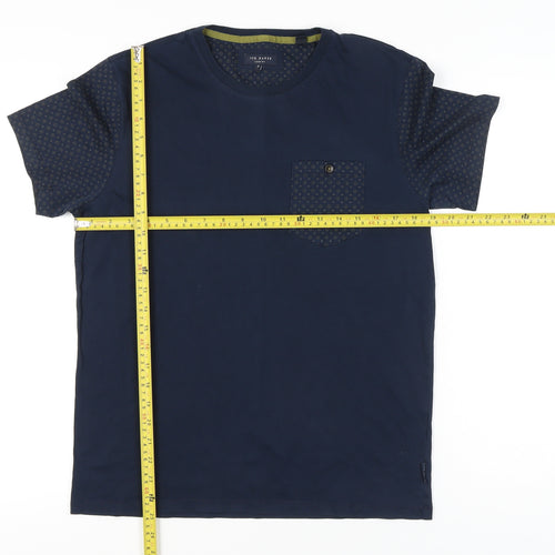 Ted Baker Mens Medium Blue Crew Neck Geometric Sleeve Cotton T-Shirt