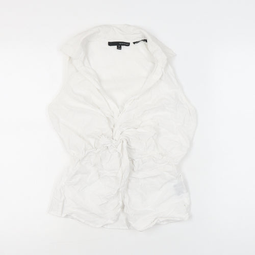 Harvé Benard Women’s White Linen Cotton Wrap Blouse M Sleeveless Casual